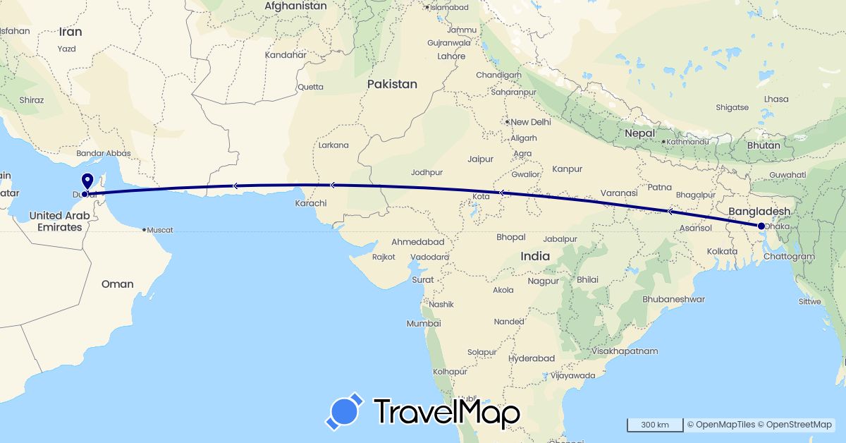 TravelMap itinerary: driving in United Arab Emirates, Bangladesh (Asia)